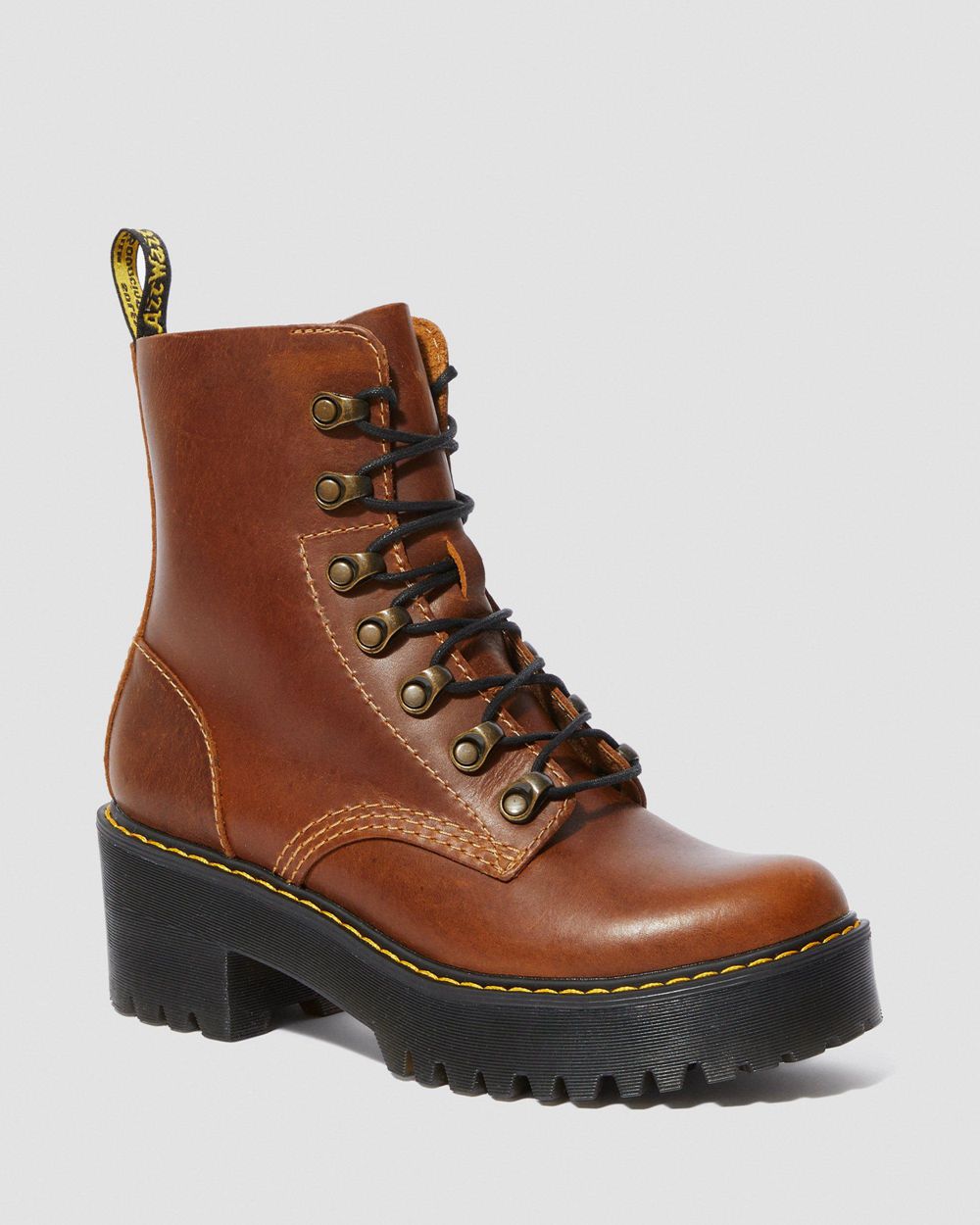 Dr Martens Leona Orleans Kožené Cizmy Na Opatku Damske ( Butterscotch ) SK 249-CREQLJ